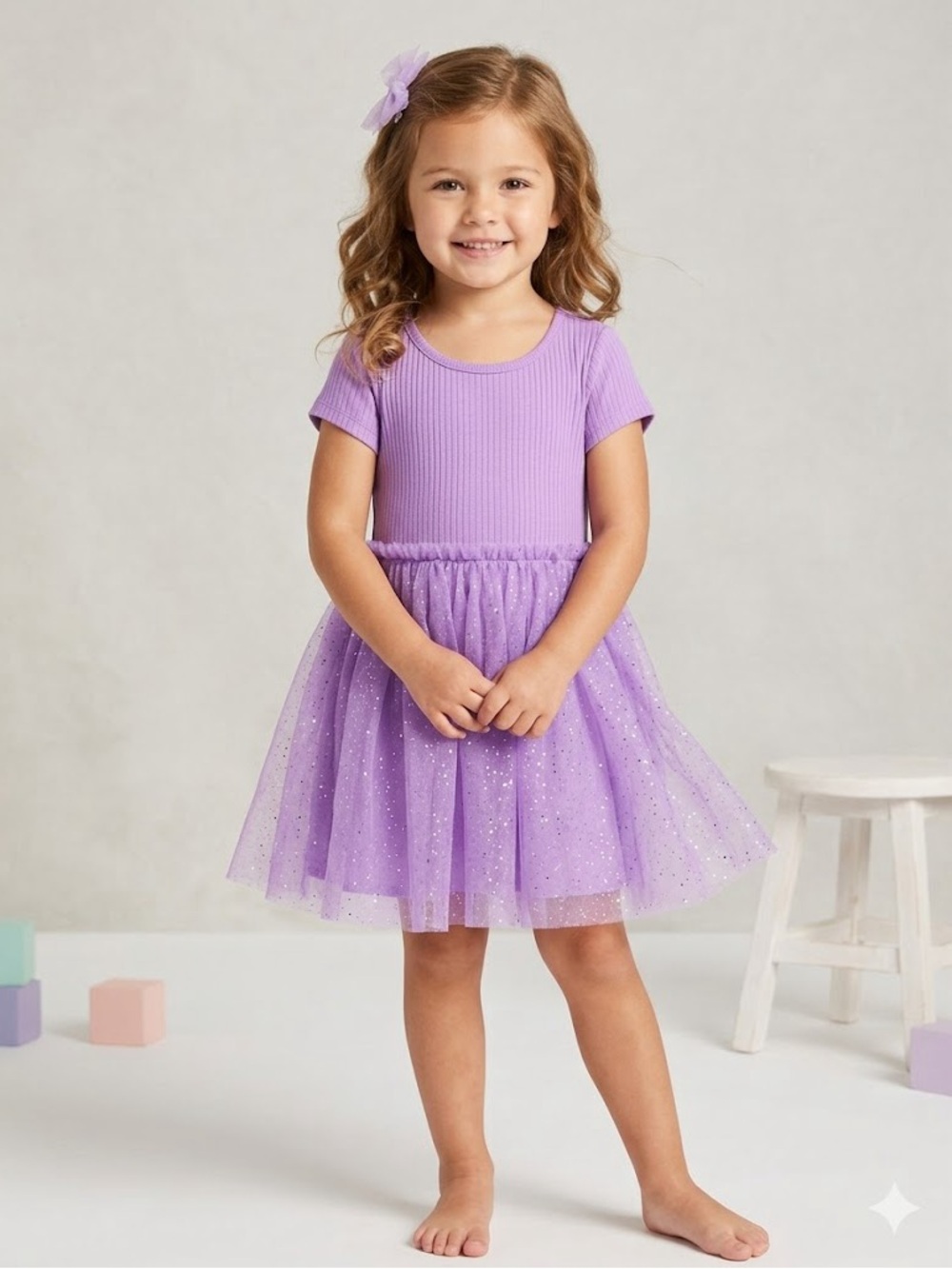 wonder nation Girls Lavander - Purple Tutu Dress With Short Sleeve